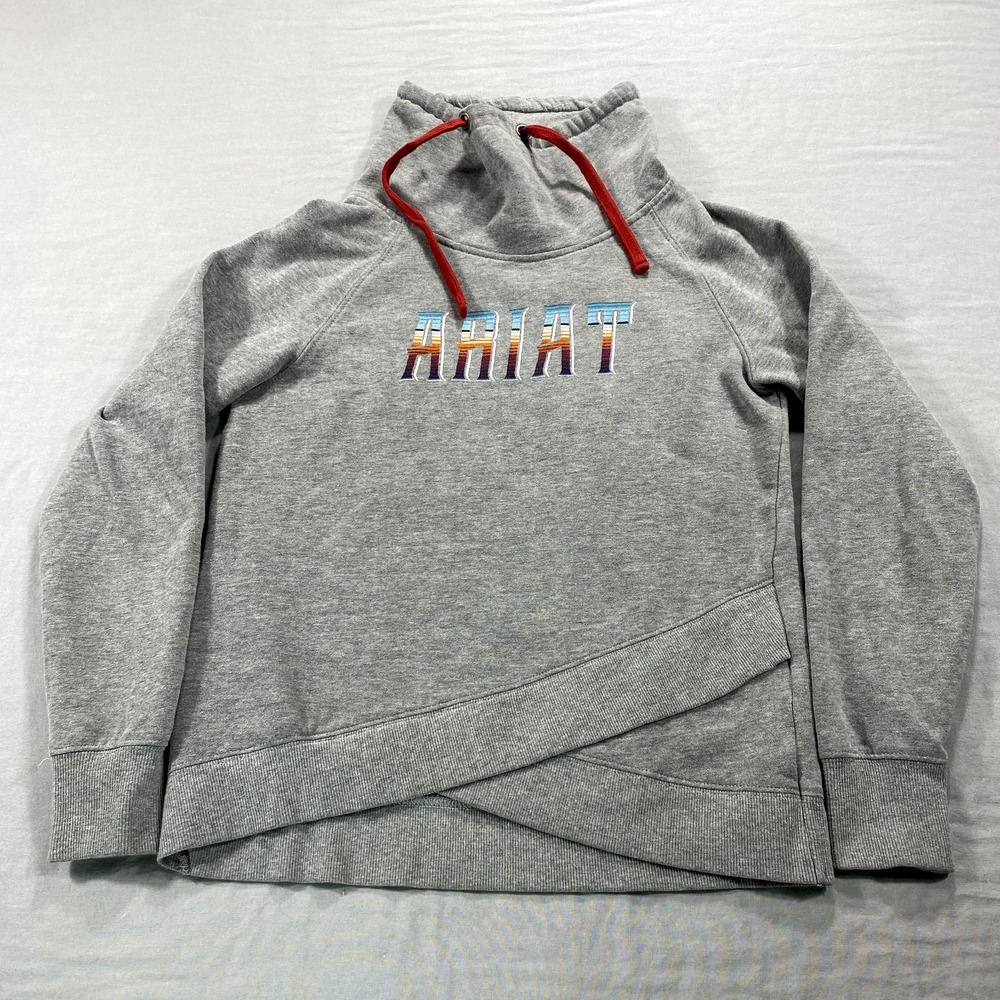 Ariat REAL Sweatshirt Women Small Grey Cowl Neck Fleece Western Cowgirl Rodeo